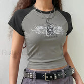 Y2K Gothic Emo Black & White T Shirt GRAY / XS