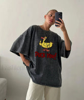 Y2K Kawaii Duck Print Cotton T Shirt Black / M