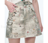 Y2K Ripped Pockets Mini Skirt Gray / S