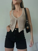 Y2K Sexy Casual Knitted V Neck Sleeveless Crochet Crop Top khaki / S