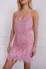 Yvonne Sequin Stylish Feather Cocktail Dress