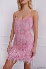 Yvonne Sequin Stylish Feather Cocktail Dress
