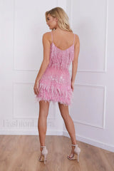 Yvonne Sequin Stylish Feather Cocktail Dress
