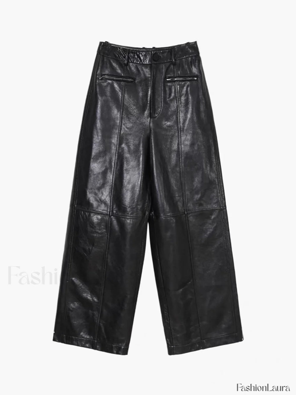 Zippered Faux Leather Trendy Straight Leg Mid waist Pants Pants