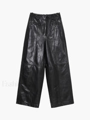 Zippered Faux Leather Trendy Straight Leg Mid waist Pants Pants