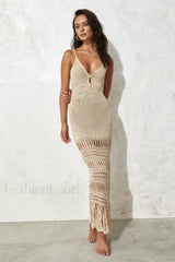 Zuri Maxi Stylish Cover Up Dress S / Stone