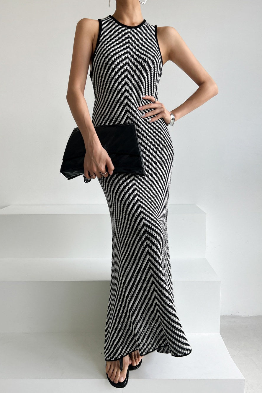 Sleeveless Striped Knit Sweater Dress