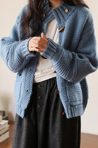 Vintage Solid Wool Chunky Knit Wooden Button Sweater