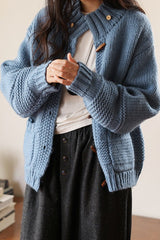 Vintage Solid Wool Chunky Knit Wooden Button Sweater