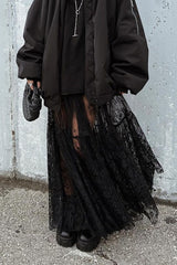 High Waist Black Sexy Lace Sheer Skirt