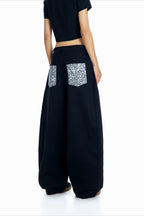 Leopard Pocket Stud Wide Leg Jeans