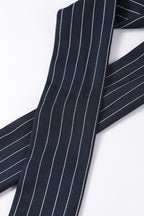 V Neck Striped Scarf Two Piece Blazer Skirt Set