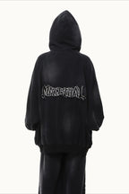 Distressed Washed Appliqué Letter Hoodie