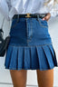 Pleated Paneled Denim Mini Skirt
