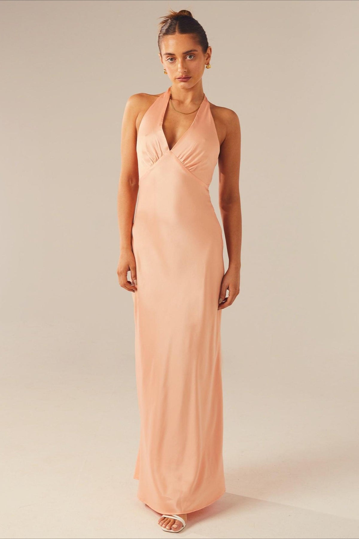 Halter V Neck Stretch Satin Cocktail Dress