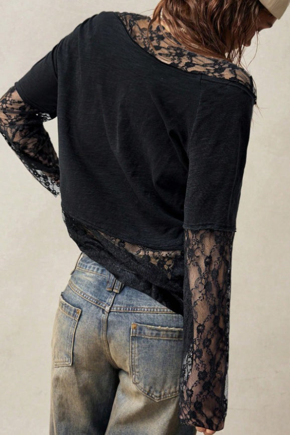 Bohemian Asymmetrical Lace Long Sleeve Tee