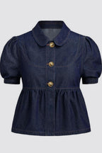 Puff Sleeve Denim Top Low Rise Shorts Set