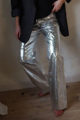 PU Leather Scale High Waist Long Pants