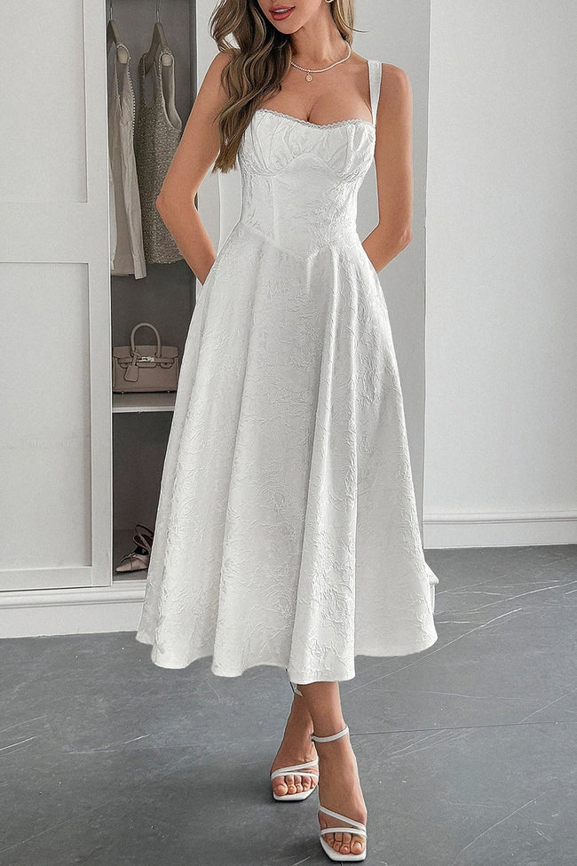 Jacquard Spaghetti Strap Cocktail Dress S / White Main image