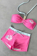 Color Block Printed Halter Bandeau Two Piece Swim Set