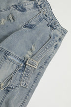 Washed Buckle Cargo Wide Leg Jeans