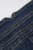 Three Button Panel Distressed Low Rise Denim Shorts