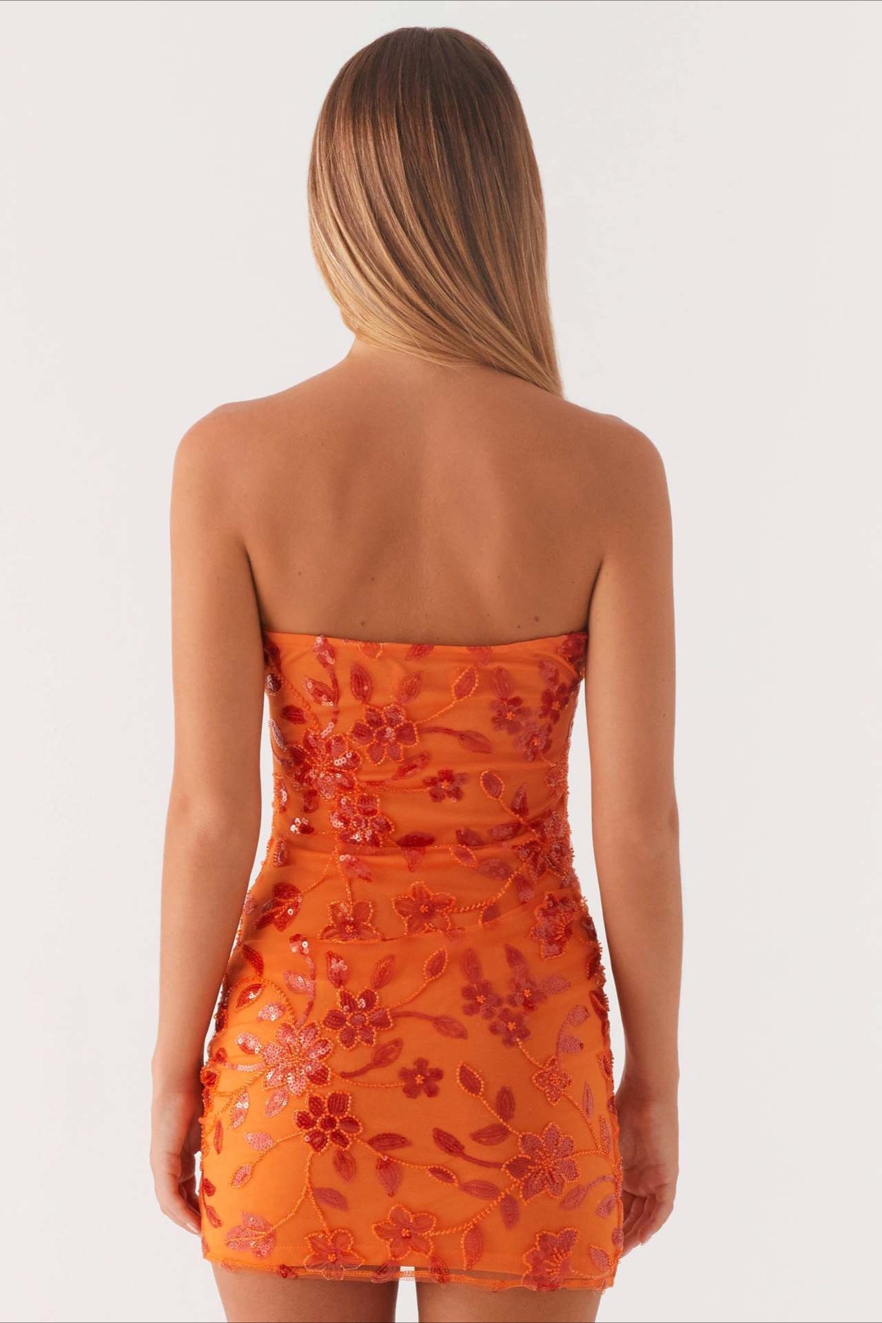 Strapless Sequin Embroidery Bodycon Mini Floral Dress