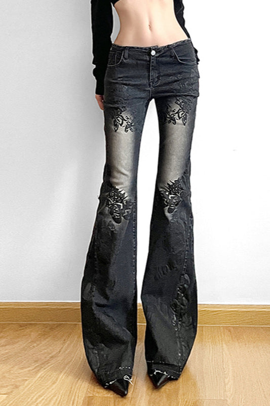 Vintage Plant Print Flared Jeans Secondary image