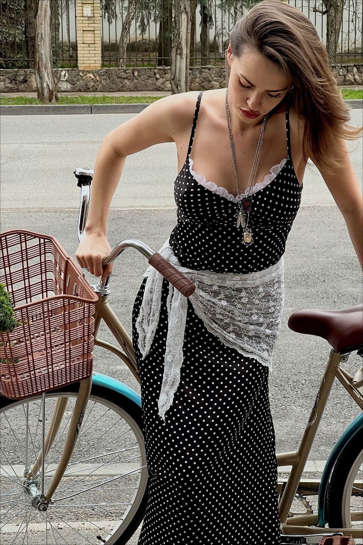 Polka Dot Lace Trim Cami Maxi Dress Secondary image