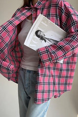 Relaxed Fit Mid Length Plaid Blouse