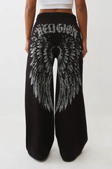 Rhinestone Print High Waist Wide Leg Pants