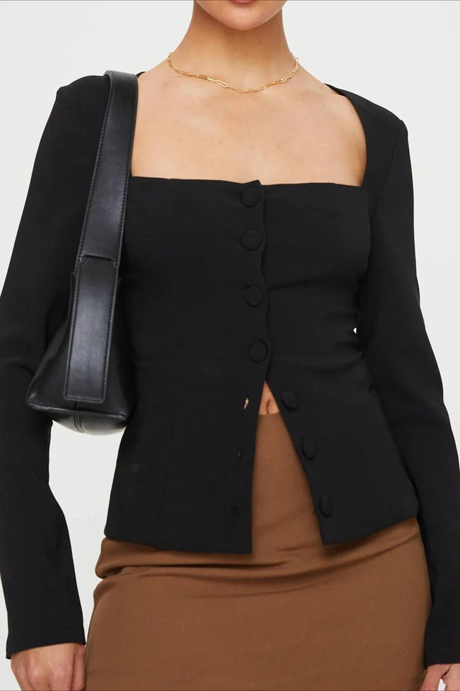 Single Button Knit Long Sleeve Blouse Main image