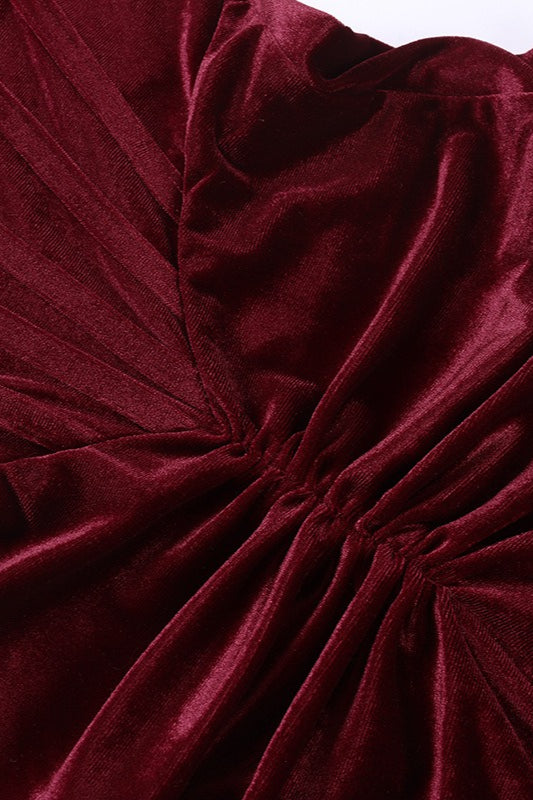 Deep V Velvet Ruched Halter Formal Dress