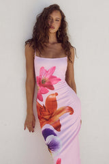 Chic Floral Strap Bodycon Vacation Dress