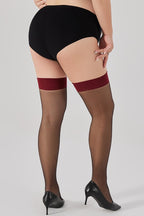 Plus Size Black Red Contrast Matte Thigh-High Stockings
