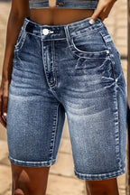 Embroidered Denim Bermuda Shorts