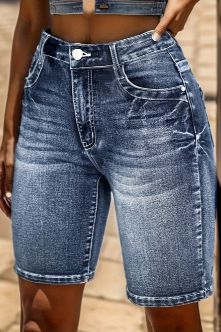 Embroidered Denim Bermuda Shorts