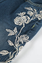 Rose Embroidered Low Rise Flare Leg Jeans