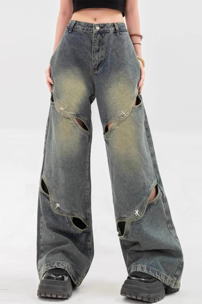 Heavy Cutout Vintage Long Wide Leg Jeans Main image