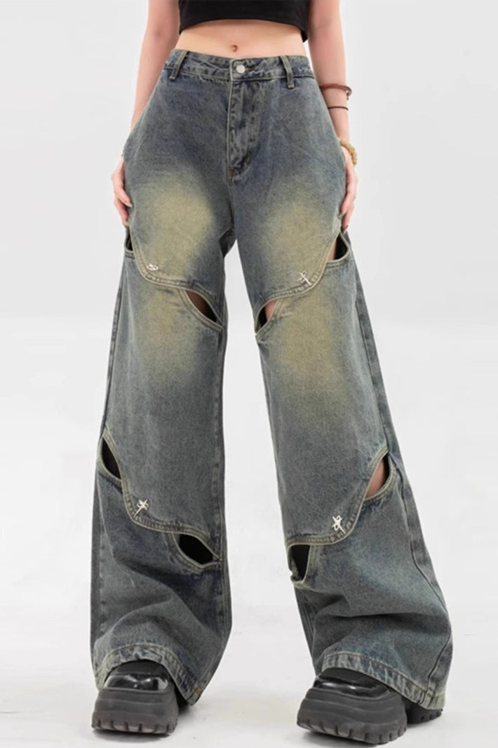 Heavy Cutout Vintage Long Wide Leg Jeans Main image