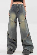 Heavy Cutout Vintage Long Wide Leg Jeans