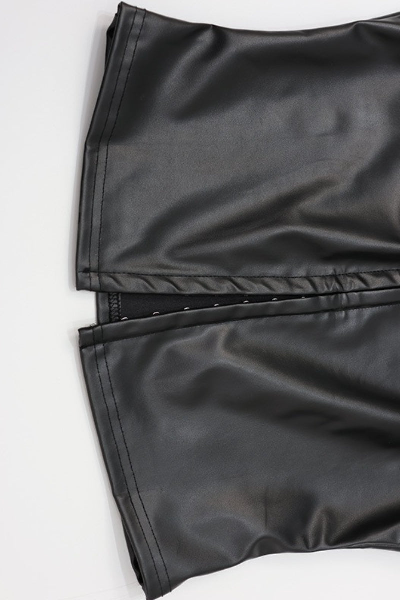 Faux Leather Keyhole Zip Front Crop Top
