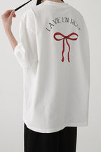 Cotton Bow Print Minimalist Short Sleeve Tee