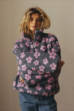 Floral Sherpa Quarter Zip Pullover Sweatshirt