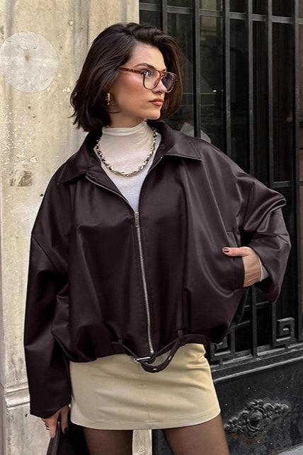 Brown Retro Biker Leather Jacket S / Brown Main image