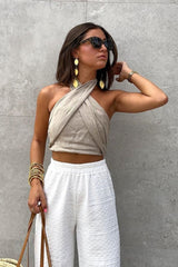 Minimalist Halter Linen Crop Top