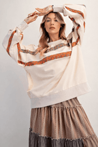 Striped Graphic Crew Neck Sweatshirt