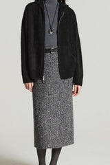 Embroidered Tweed Back Vent Skirt