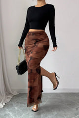 Mesh High Waist Split Casual Skirt