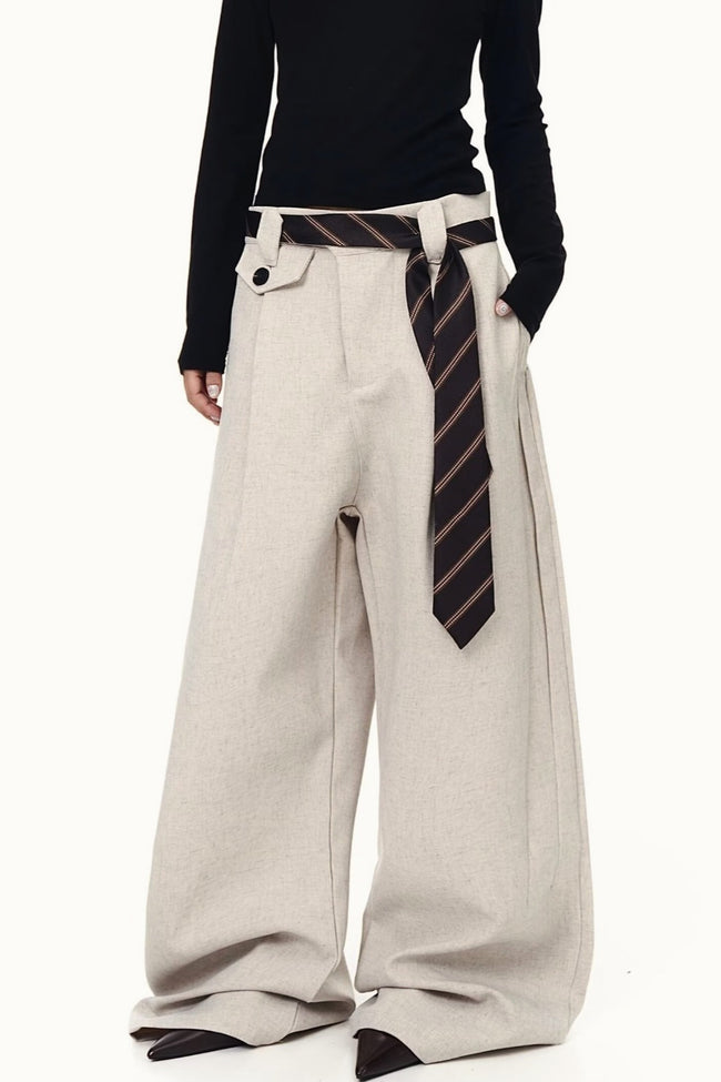Pleated Tie Detail Wide Leg Draped Pants Main image